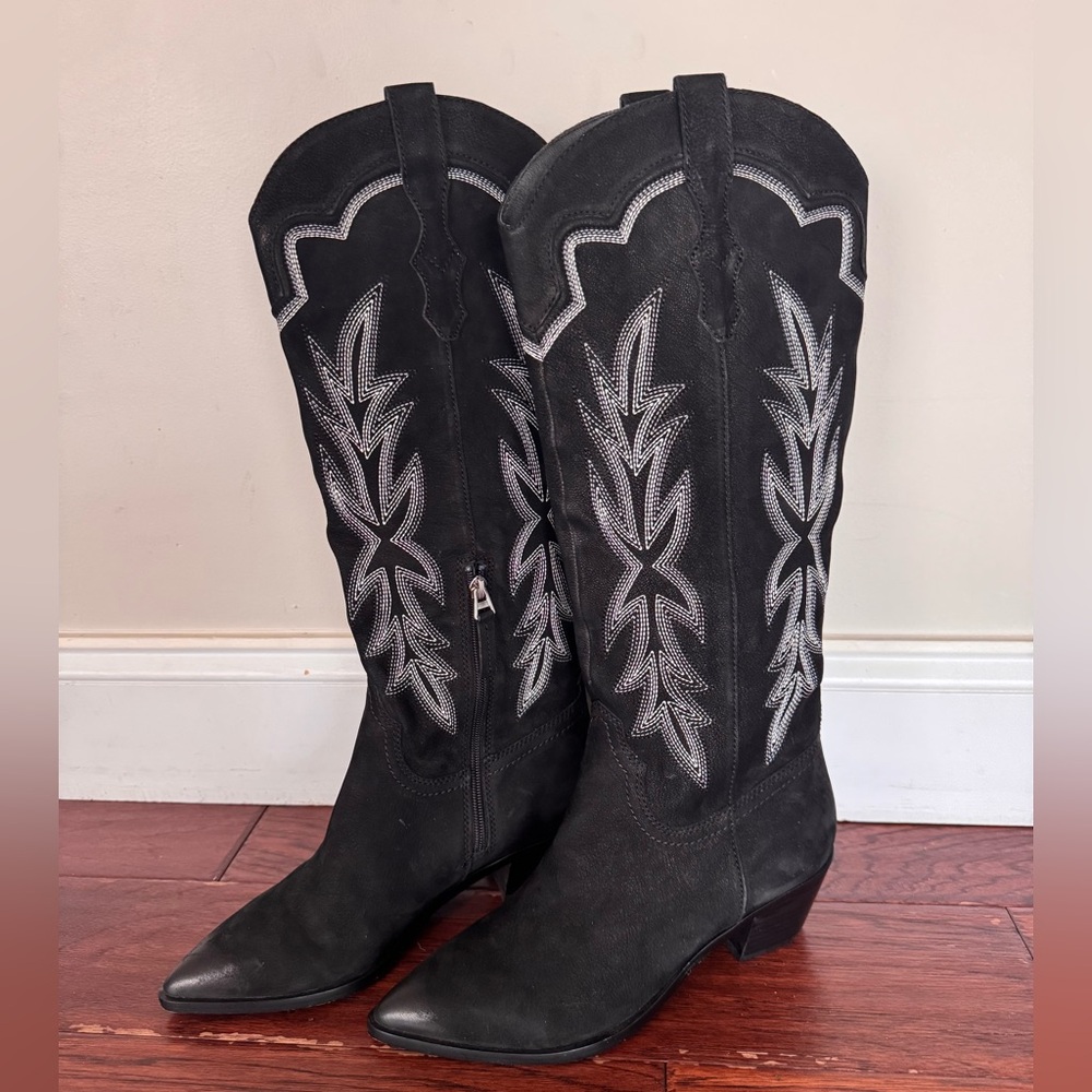 Dolce Vita Shiren Women’s Tall Western Embroidered Boots Black Nubuck Size 8.5 - Picture 3 of 10